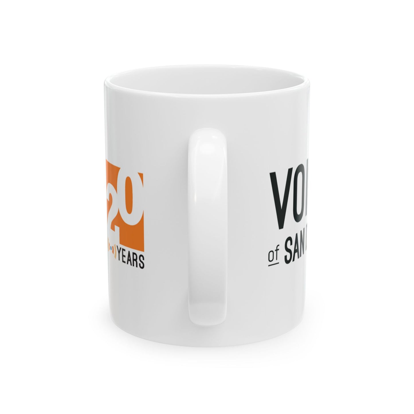 Celebratory Ceramic Mug, 20 Years of Voice of San Diego,
