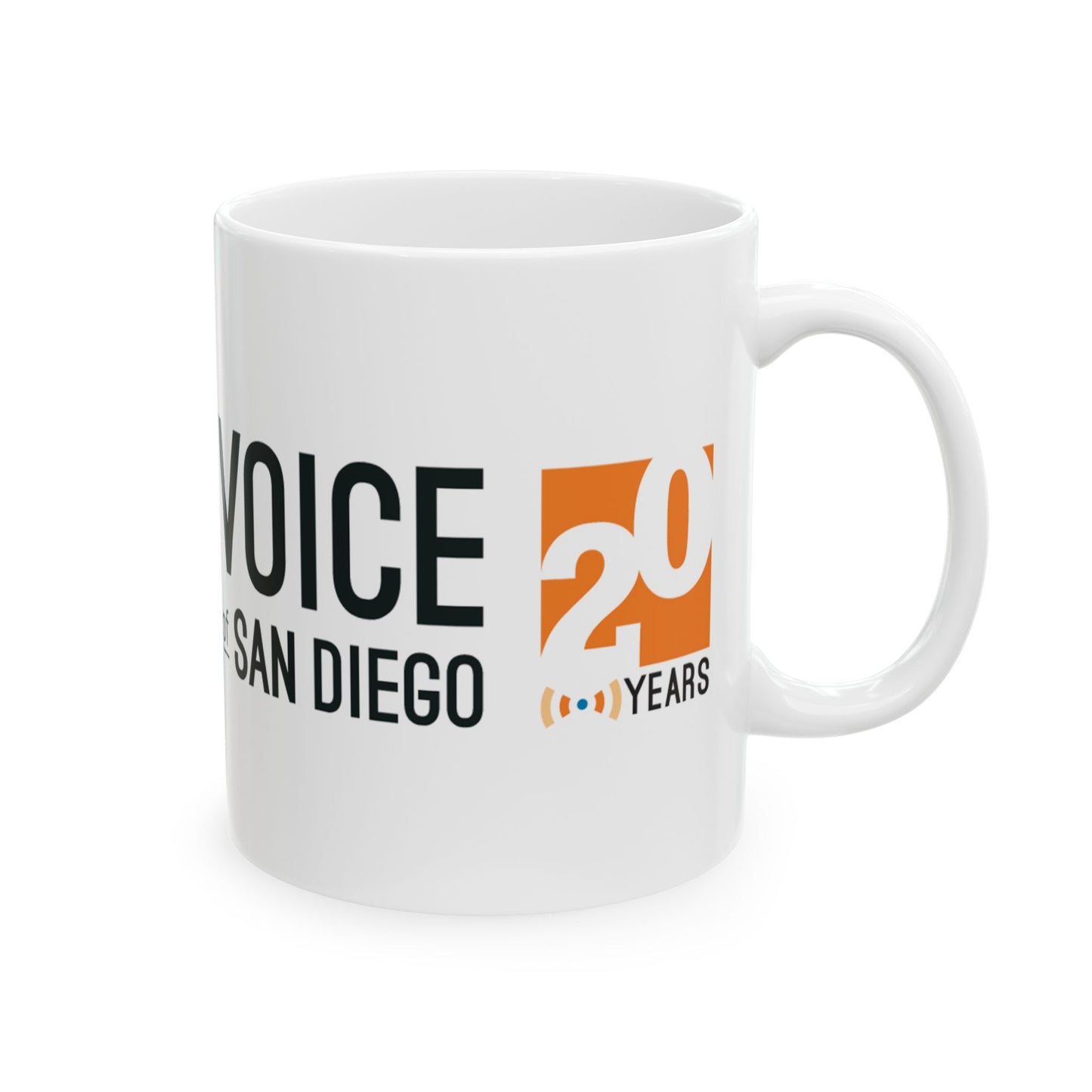 Celebratory Ceramic Mug, 20 Years of Voice of San Diego,