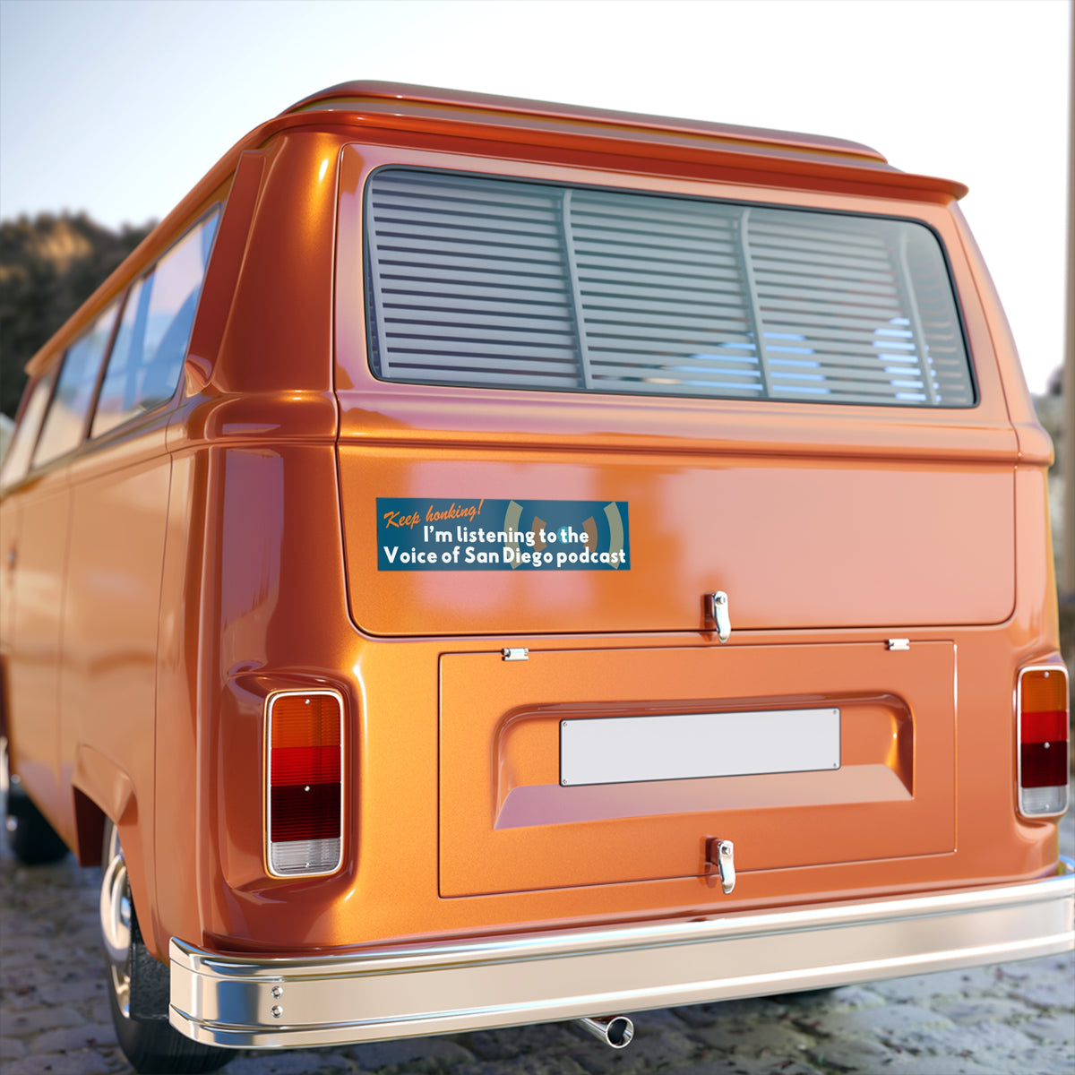 Voice of San Diego Bumper Sticker — “Keep Honking! I’m listening to the Voice of San Diego podcast”