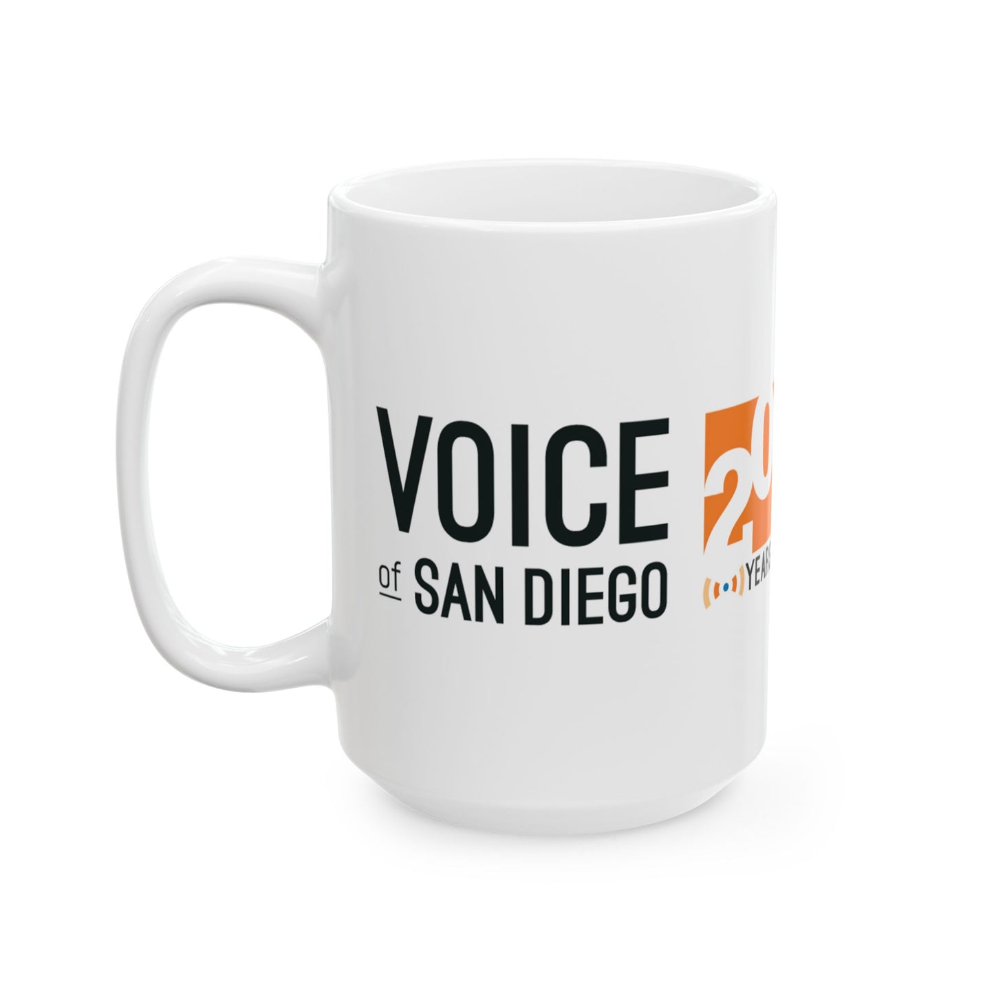 Celebratory Ceramic Mug, 20 Years of Voice of San Diego,